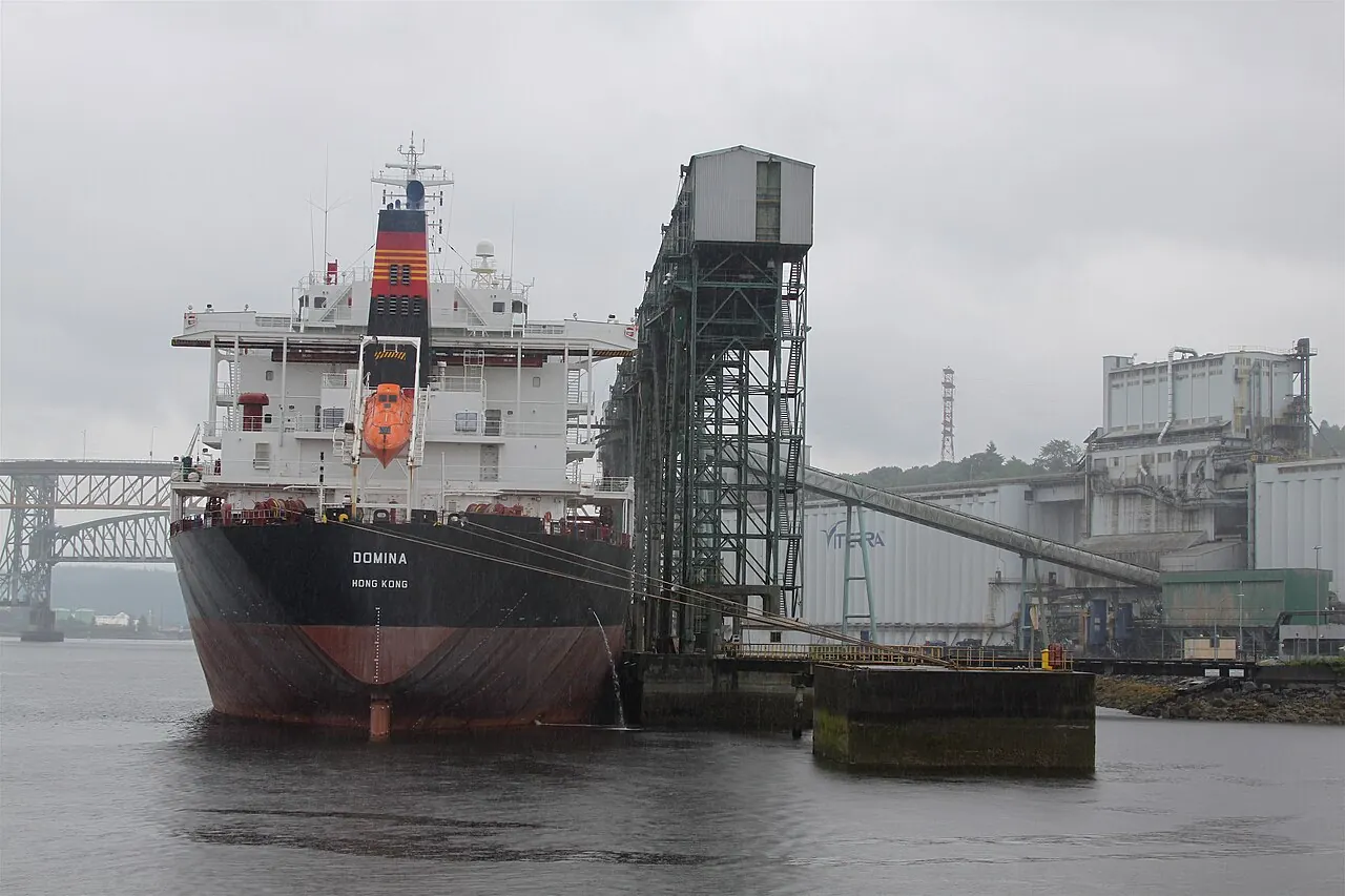Grain terminal on Burrard Inlet, seen from New Brighton Park